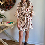 Tie Front Red and Ecru Dress