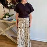 Madison Matthews Hanley Midi Skirt Khaki with Brown Embroidery