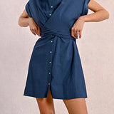 FINAL SALE: Tie Back Shirt Dress in Navy