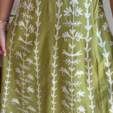 Madison Matthews Hanley Midi Skirt in Bayleaf with Cream Embroidery