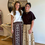 Madison Mathews Chocolate Brown and Off White Embroidered Skirt