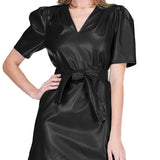 Jade Vegan Leather V-Neck Dress