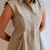 The Sleeveless Stripe Peplum Top in Camel