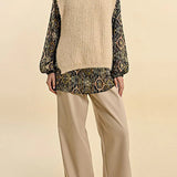 FINAL SALE: MB Sleeveless Open Work Sweater with Turtleneck in Cream