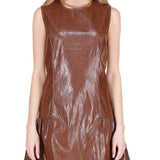 Joy Joy Flounced Hem Sleeveless Dress in Chocolate