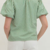 The Cecile Top in Green and Ivory Stripe