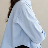 Light Blue Cropped Button Down Long Sleeve Shirt