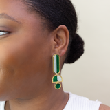 Lanie - Green Gold Funl Acrylic Dangle Statement Earrings