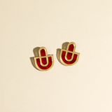 Devin 2 - Red Gold Colorful Acrylic Statement Stud Earrings