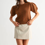 RESTOCKING: TEXTURED PUFF SLEEVE KNIT SWEATER
