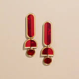 Lanie - Red Gold Colorful Acrylic Dangle Statement Earrings