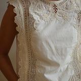 Embroidered Scalloped Top in Ecru