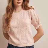 Lace Puff Sleeve Knit Top