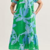 The Margaret Dress in Green and Sky Blue