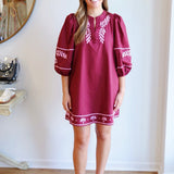 Victoria Shift Dress in Burgundy and Pink