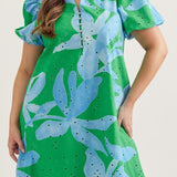 The Margaret Dress in Green and Sky Blue