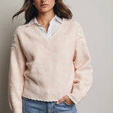 Floral Applique V-Neck Sweater