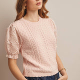 Lace Puff Sleeve Knit Top