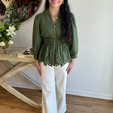 The Jen Eyelet Top in Olive