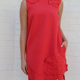 3D Floral Appliqué Sleeveless Shift Mini Dress