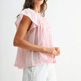FLUTTER SLEEVE GATHERED NECK DETAIL BLOUSE