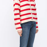 Gold Button Detail Red and Ecru Cardigan