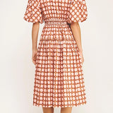 The Chainlink Printed Puff Sleeve Midi Dress in Pink