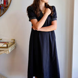 The V-Neck White Stitch Detail Dress in Black