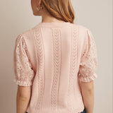 Lace Puff Sleeve Knit Top