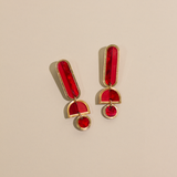 Lanie - Red Gold Colorful Acrylic Dangle Statement Earrings