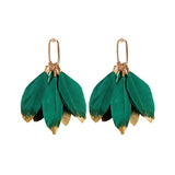 Emerald Gold Dipped Fall Feather Tassel Statement Earrings