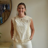 Embroidered Scalloped Top in Ecru