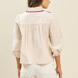 Embroidered Cotton Blouse in Ecru