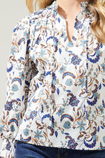 The Elizabeth Top in Ivory and Blue Floral