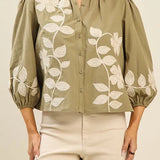 Olive Embroidered Top