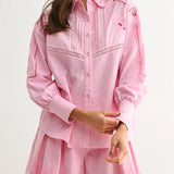 EMBROIDERED Pink LINEN SET WITH BELT