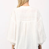 White Cotton Voile Bubble Sleeve Top