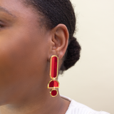 Lanie - Red Gold Colorful Acrylic Dangle Statement Earrings