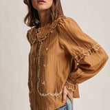 Embroidered Ruffle Collar Cotton Blouse