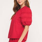 Reverse Pintuck Puff Sleeve Top
