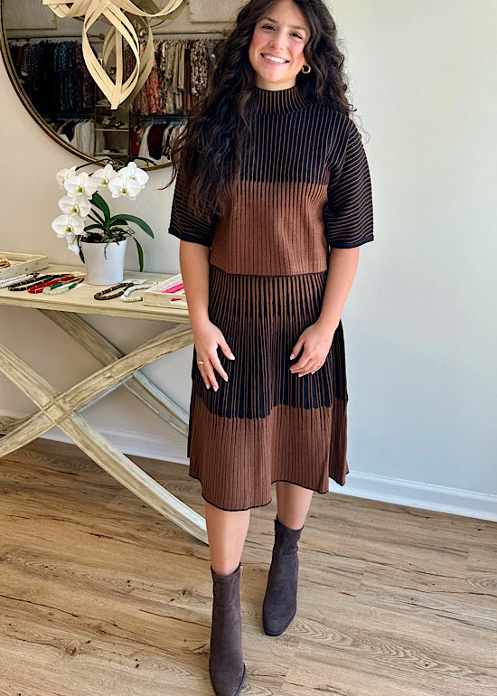 FINAL SALE: Black and Brown Midi Skirt Wonderfully Made Clothing Co. FINAL SALE: Black and Brown Midi Skirt Wonderfully Made Clothing Co.