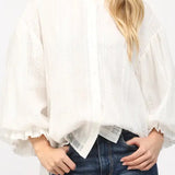 White Cotton Voile Bubble Sleeve Top