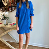 Joy Joy Placket Collar Dress in Royal Blue