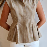 The Sleeveless Stripe Peplum Top in Camel