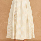 Striped A-Line Seersucker Pleat Midi Skirt
