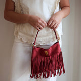 Suede Like Microfiber Leather Crossbody with Fringe Detail