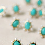 Turquoise and Pearl Oval Stud Earrings