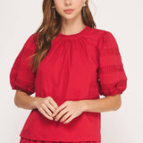 Reverse Pintuck Puff Sleeve Top