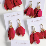 Garnet Gold Dipped Fall Feather Statement Earrings