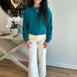 Esqualo Modal Top with Embroidered Floral Sleeve Detail